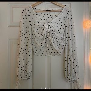 Topshop Polka Dot Tie Front Crop Top